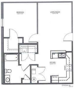 1 Bedroom Apartment Floor Plan (The Oaks)